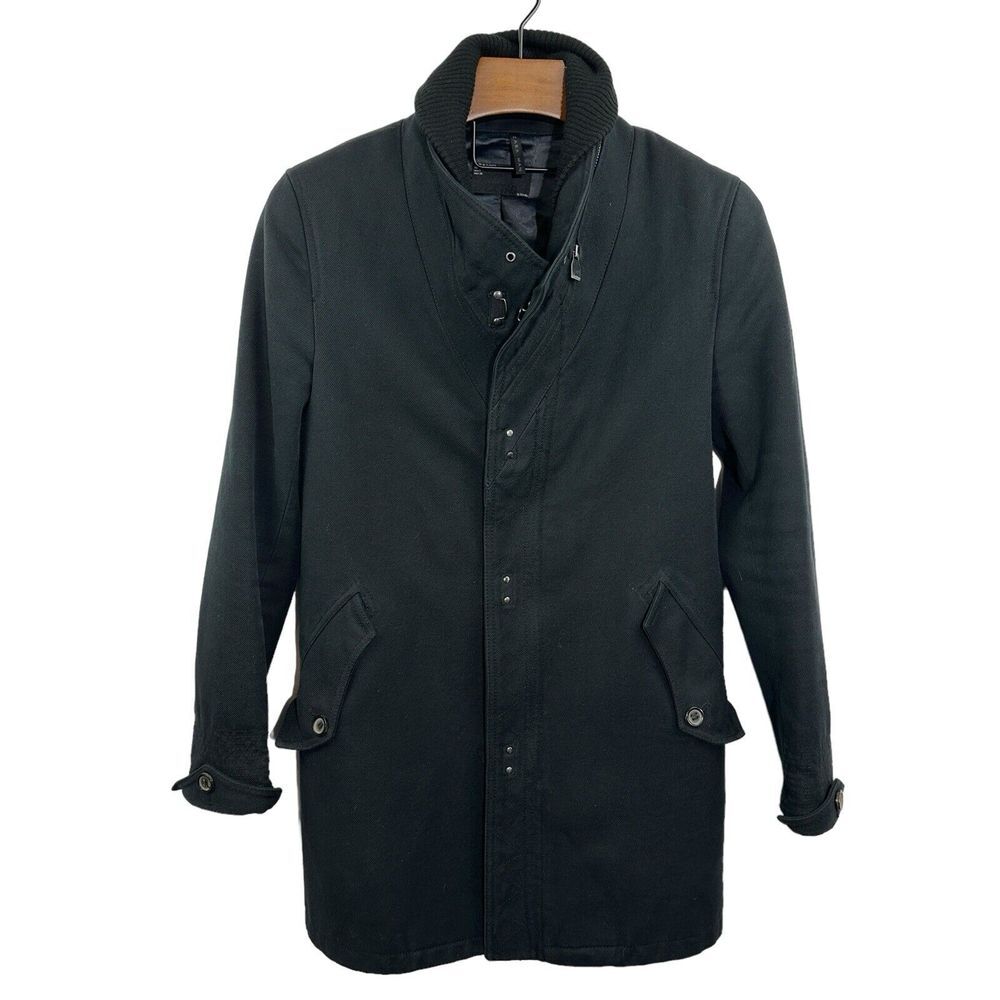 ZARA MAN Black Tag Coat Black Zip Hook Closure Cotton Wool Poly Blend Small